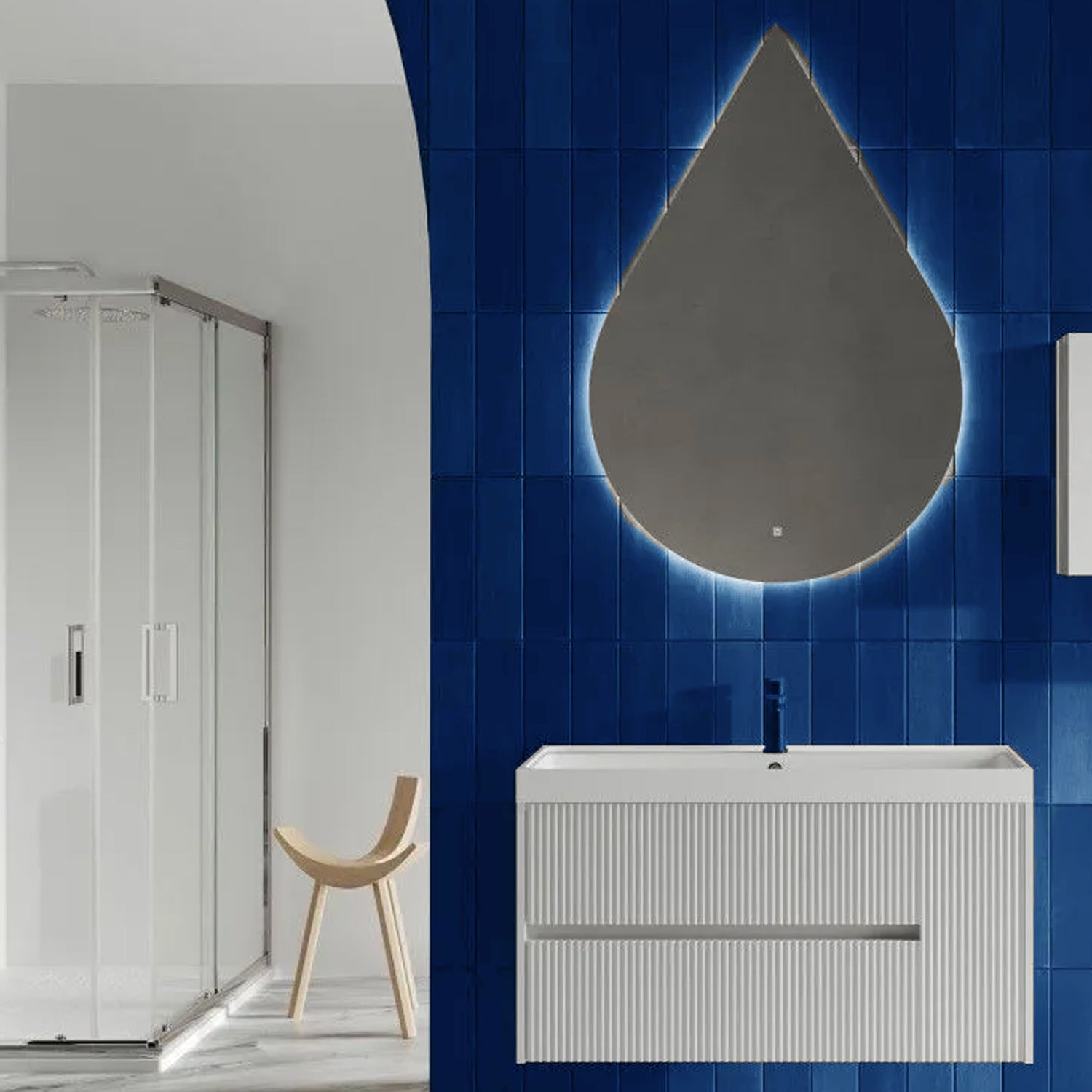 Mobile bagno sospeso cannettato con lavabo e specchio a goccia cm 100 colore bianco opaco - Cubi&Co Collezione Pure by CeramicStore | Lo specialista del tuo bagno