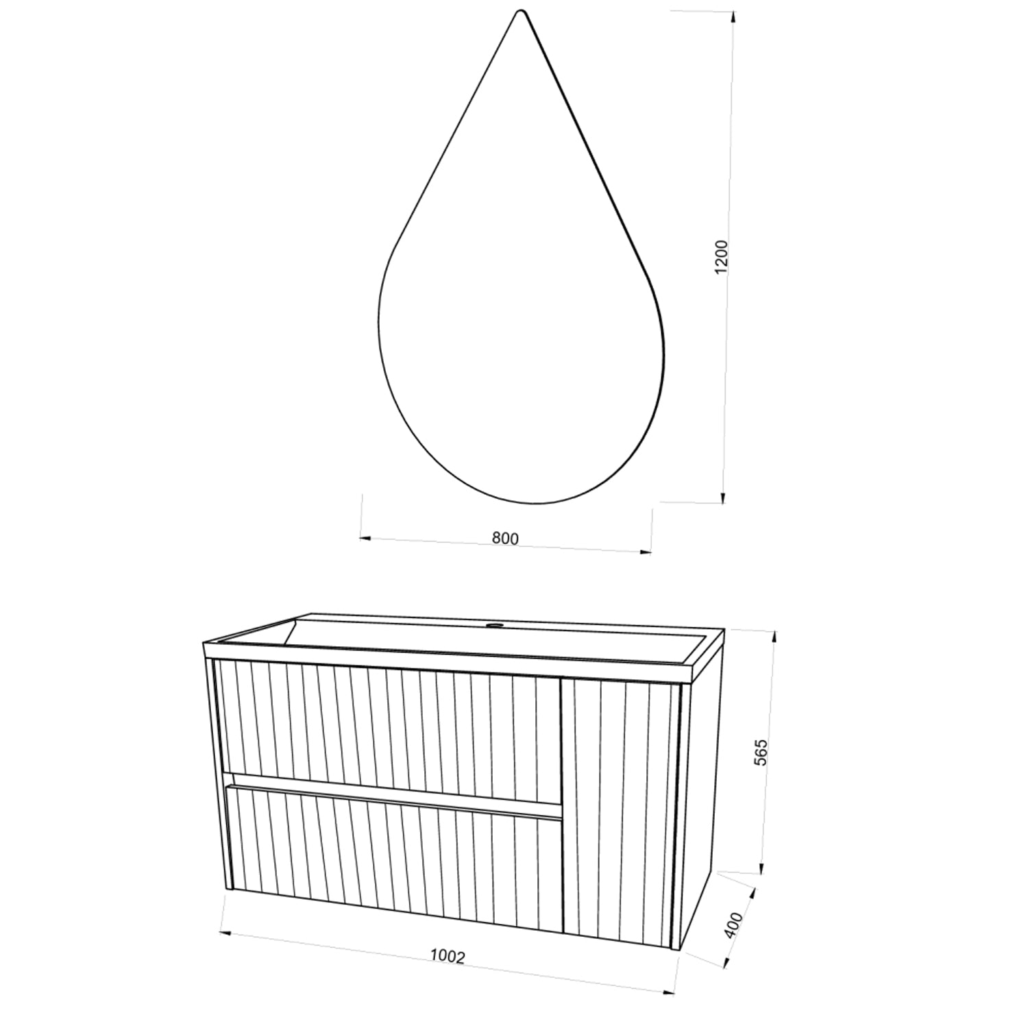 Mobile bagno sospeso cannettato con lavabo e specchio a goccia cm 100 colore bianco opaco - Cubi&Co Collezione Pure by CeramicStore | Lo specialista del tuo bagno