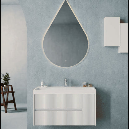 Mobile bagno sospeso cannettato con lavabo e specchio a goccia cm 100 colore bianco opaco - Cubi&Co Collezione Pure by CeramicStore | Lo specialista del tuo bagno