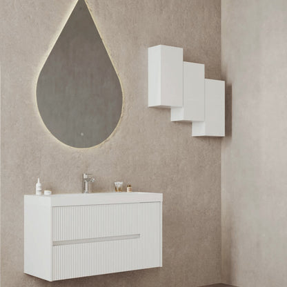 Mobile bagno sospeso cannettato con lavabo e specchio a goccia cm 100 colore bianco opaco - Cubi&Co Collezione Pure by CeramicStore | Lo specialista del tuo bagno