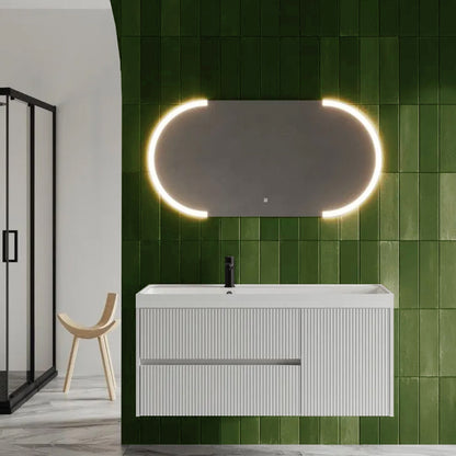 Mobile bagno sospeso cannettato con lavabo e specchio ovale cm 120 colore bianco opaco - Cubi&Co Collezione Pure by CeramicStore | Lo specialista del tuo bagno