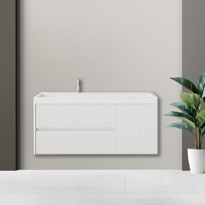 Mobile bagno sospeso cannettato con lavabo e specchio ovale cm 120 colore bianco opaco - Cubi&Co Collezione Pure by CeramicStore | Lo specialista del tuo bagno