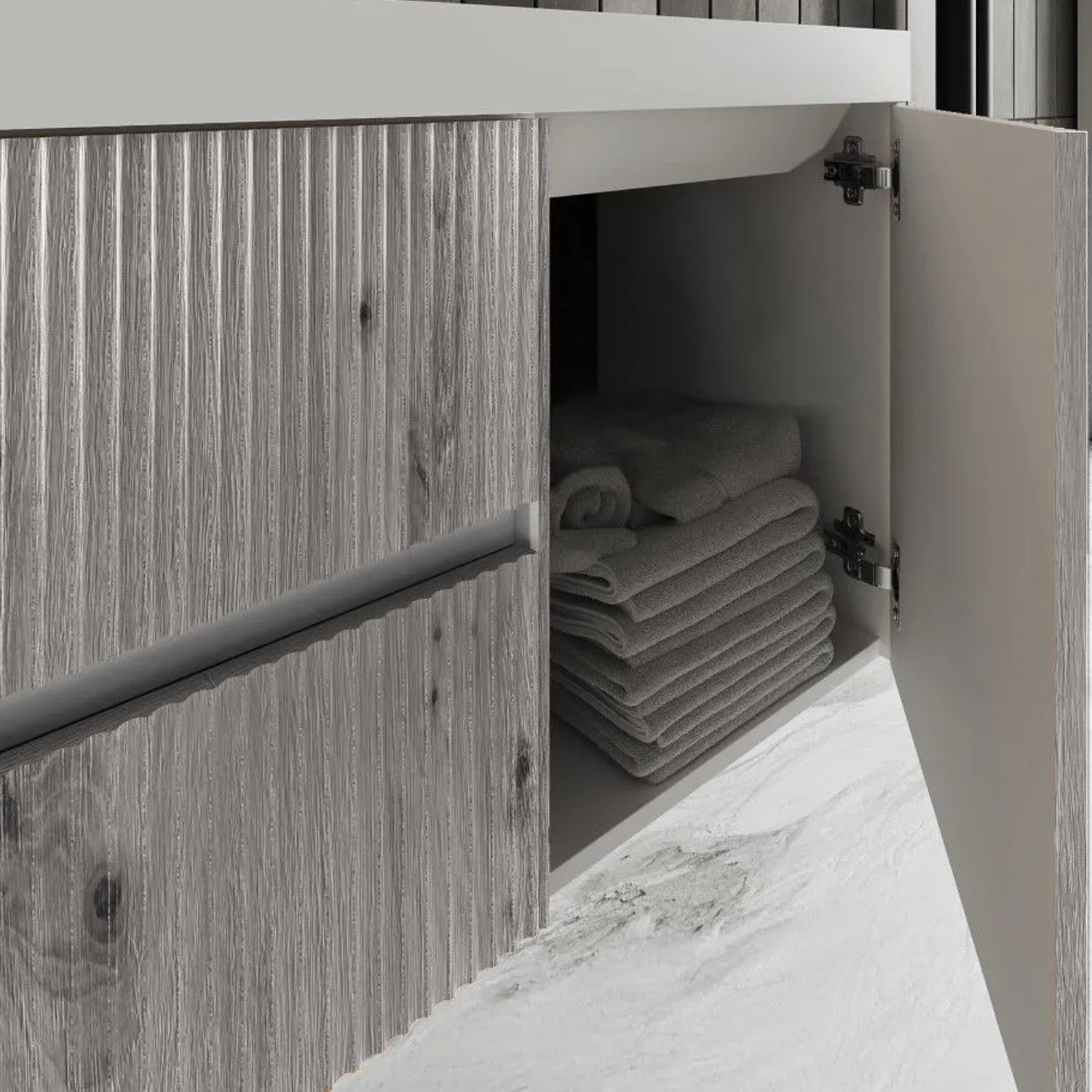 Mobile bagno sospeso cannettato con lavabo e specchio ovale cm 120 colore grigio antico - Cubi&Co Collezione Pure by CeramicStore | Lo specialista del tuo bagno
