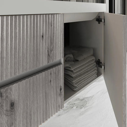 Mobile bagno sospeso cannettato con lavabo e specchio ovale cm 120 colore grigio antico - Cubi&Co Collezione Pure by CeramicStore | Lo specialista del tuo bagno