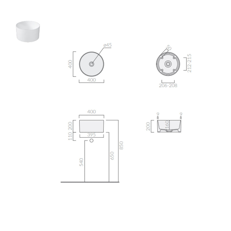 Lavandino da appoggio/sospeso cm à¸40x20h serie Core di Ceramica Galassia -  Bianco lucido