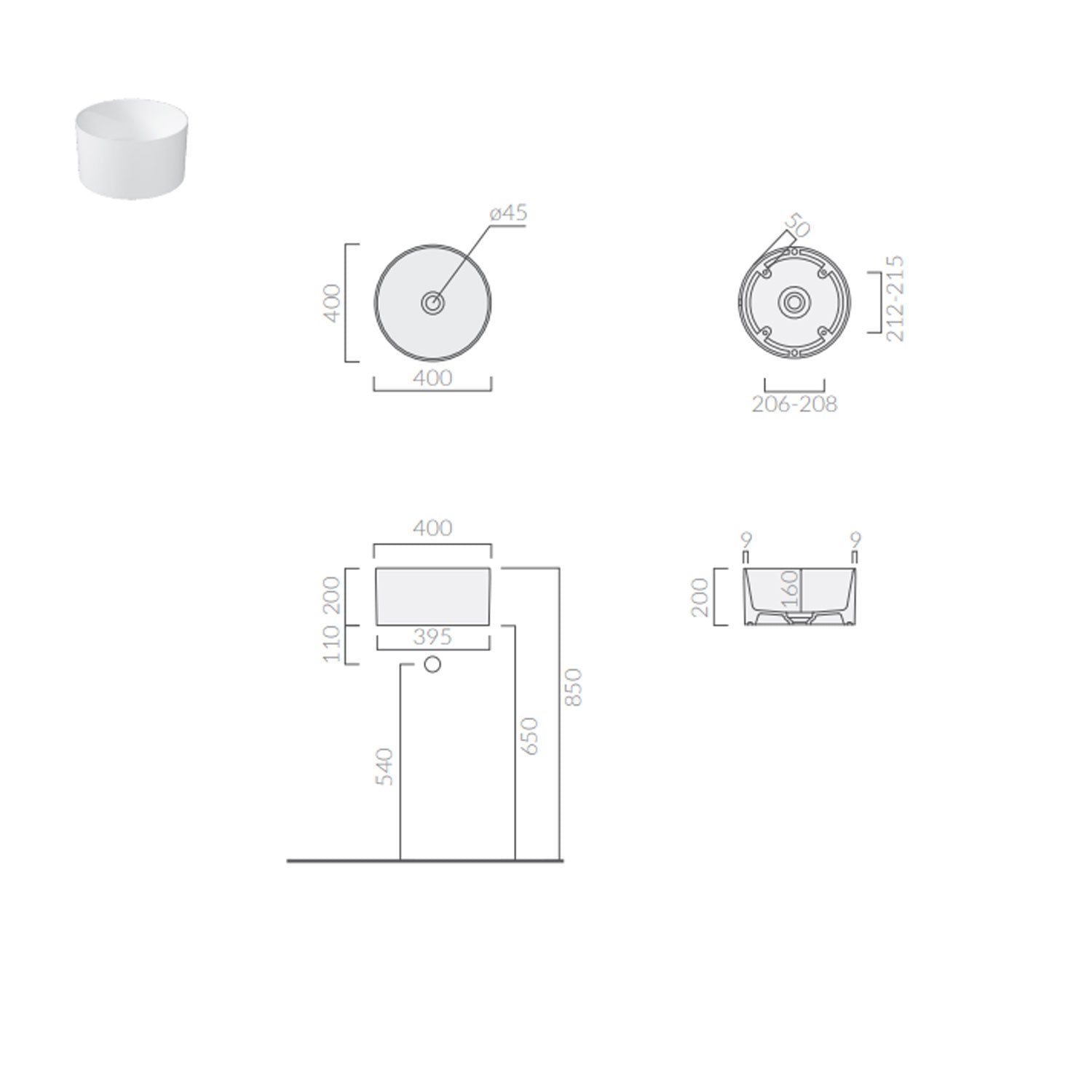Lavandino da appoggio/sospeso cm à¸40x20h serie Core di Ceramica Galassia -  Bianco Matt