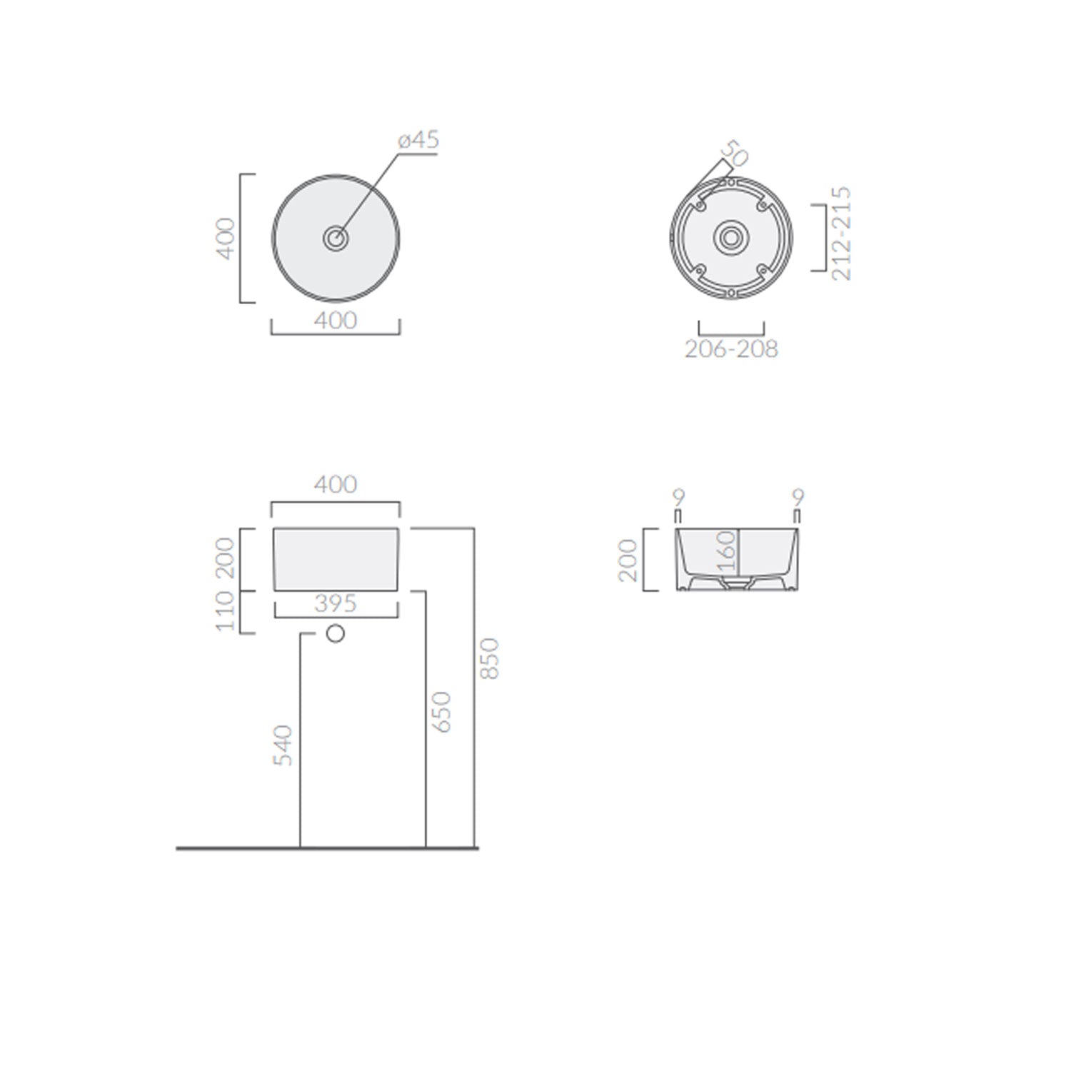 Lavandino da appoggio/sospeso cm à¸40x20h serie Core di Ceramica Galassia - Sabbia