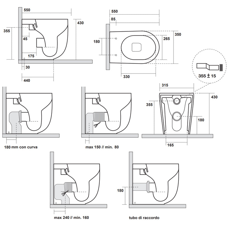 Wc filomuro senza brida 55x35 cm collezione Nolita Kerasan con sedile soft close