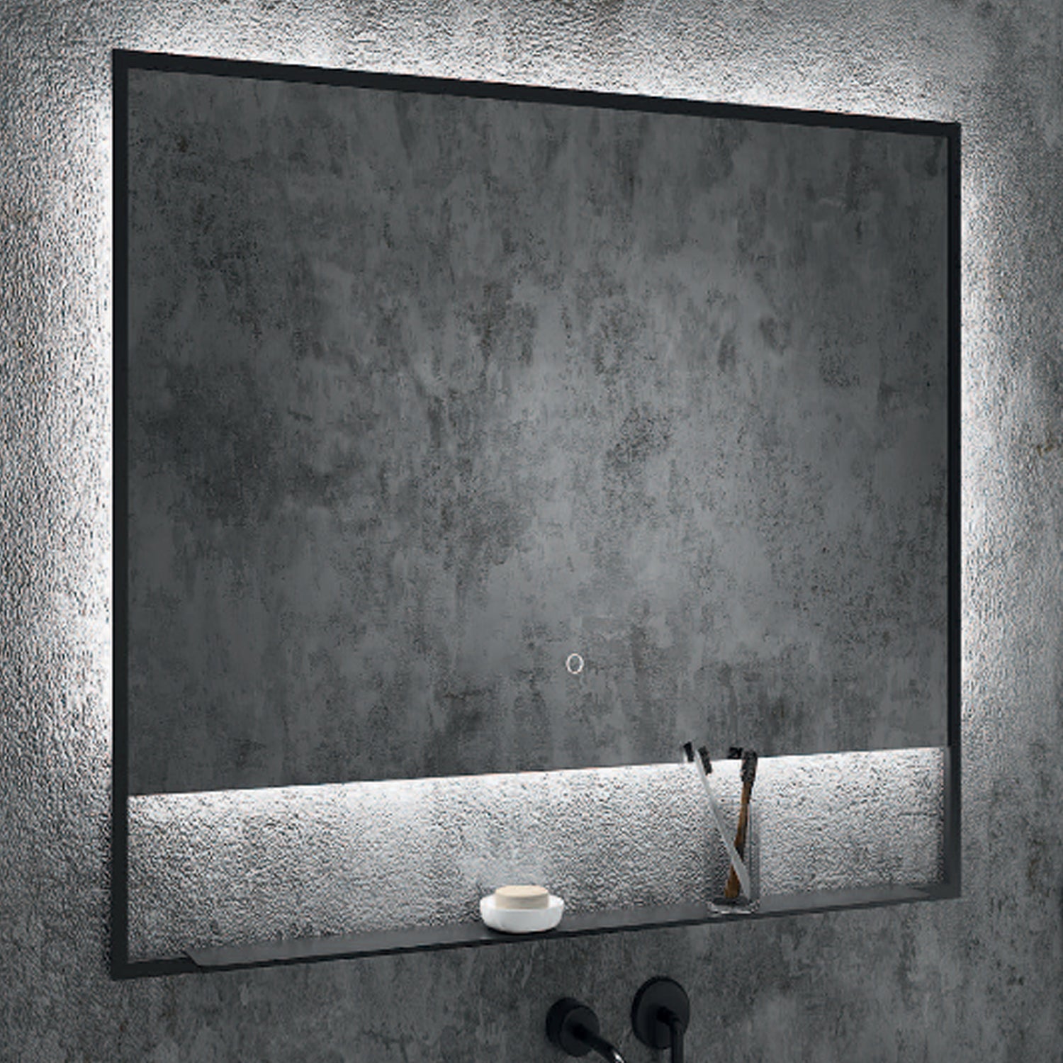 Specchio rettangolare con cornice in metallo linea Vanitas con led integrati 80x80 cm by CeramicStore | Lo specialista del tuo bagno