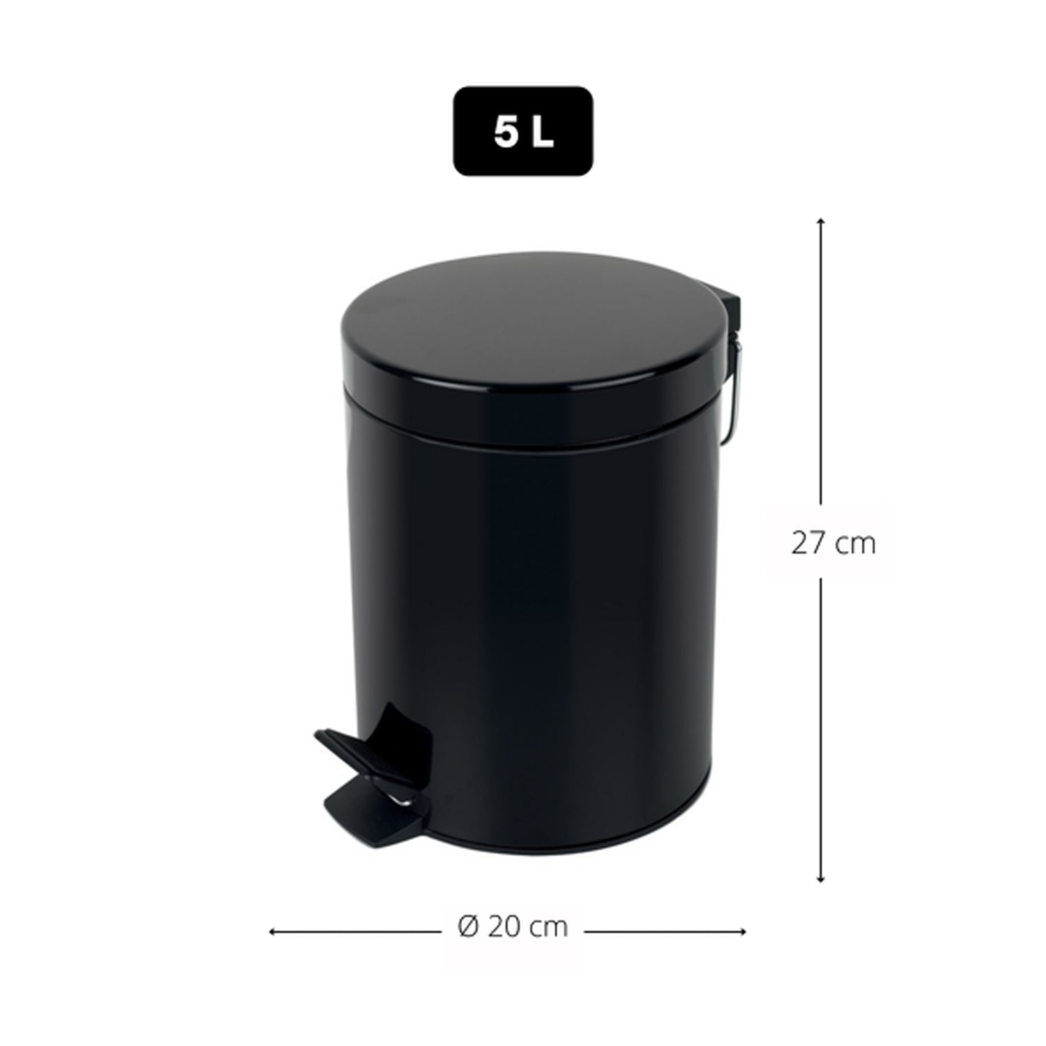 Pattumiera a pedale da 5L in Acciaio modello Sydney - Nero by CeramicStore | Lo specialista del tuo bagno