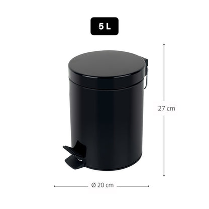 Pattumiera a pedale da 5L in Acciaio modello Sydney - Nero by CeramicStore | Lo specialista del tuo bagno