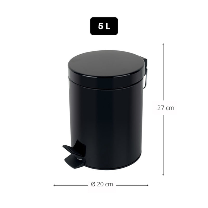 Pattumiera a pedale da 5L in Acciaio modello Sydney - Nero by CeramicStore | Lo specialista del tuo bagno