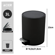 Pattumiera a pedale da 3L modello Riku in Acciaio Inox - Nero Opaco by CeramicStore | Lo specialista del tuo bagno