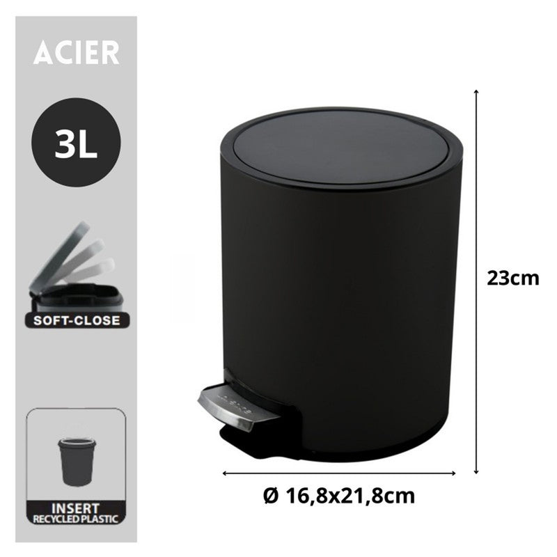 Pattumiera a pedale da 3L modello Riku in Acciaio Inox - Nero Opaco by CeramicStore | Lo specialista del tuo bagno