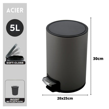 Pattumiera a pedale da 5L modello Riku in Acciaio Inox - Grigio Opaco by CeramicStore | Lo specialista del tuo bagno