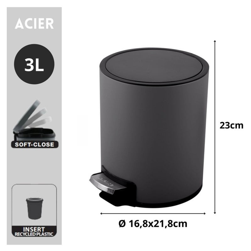 Pattumiera a pedale da 3L modello Riku in Acciaio Inox - Grigio Opaco by CeramicStore | Lo specialista del tuo bagno