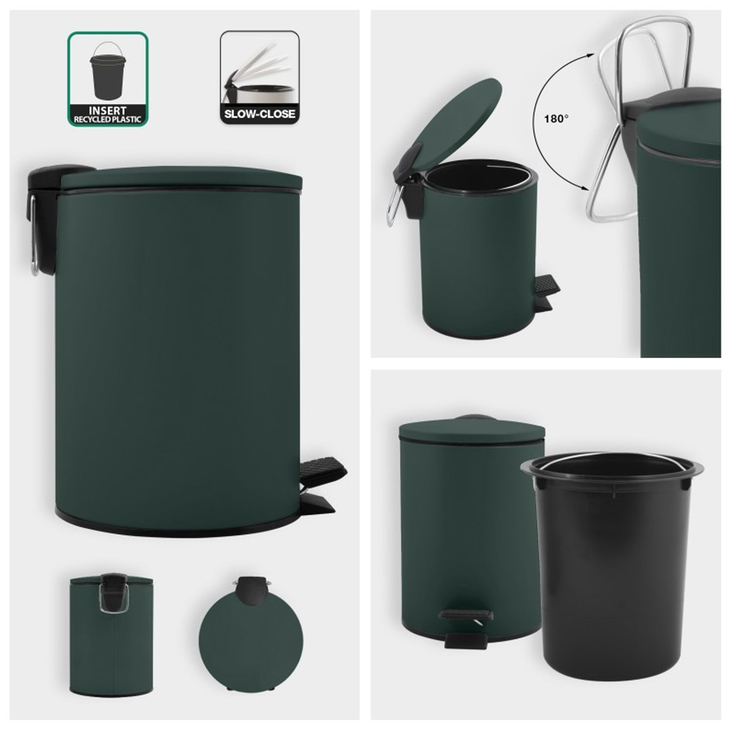 Pattumiera a pedale 3L in Acciaio modello Adelar - Verde Scuro Opaco by CeramicStore | Lo specialista del tuo bagno