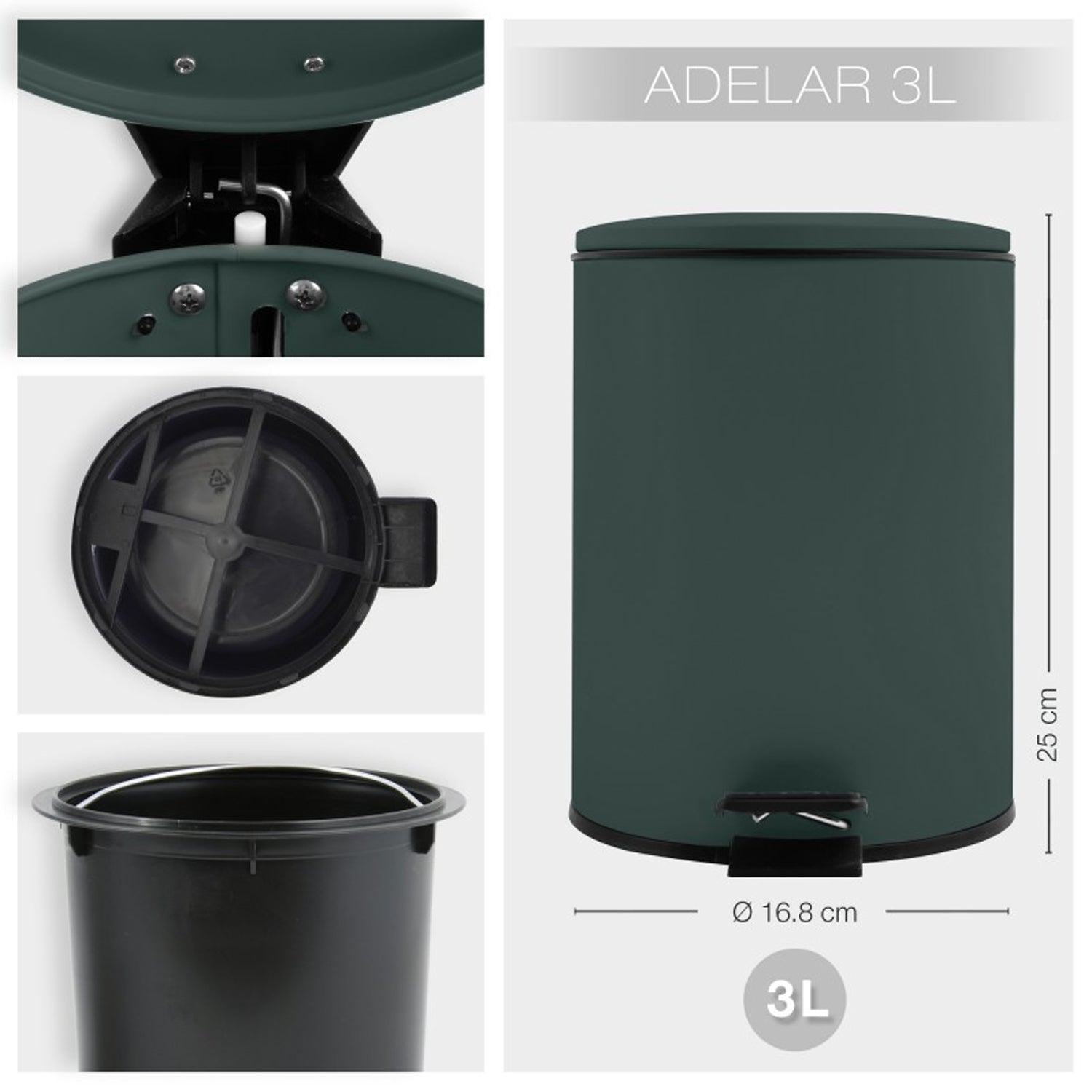 Pattumiera a pedale 3L in Acciaio modello Adelar - Verde Scuro Opaco by CeramicStore | Lo specialista del tuo bagno