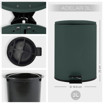 Pattumiera a pedale 3L in Acciaio modello Adelar - Verde Scuro Opaco by CeramicStore | Lo specialista del tuo bagno