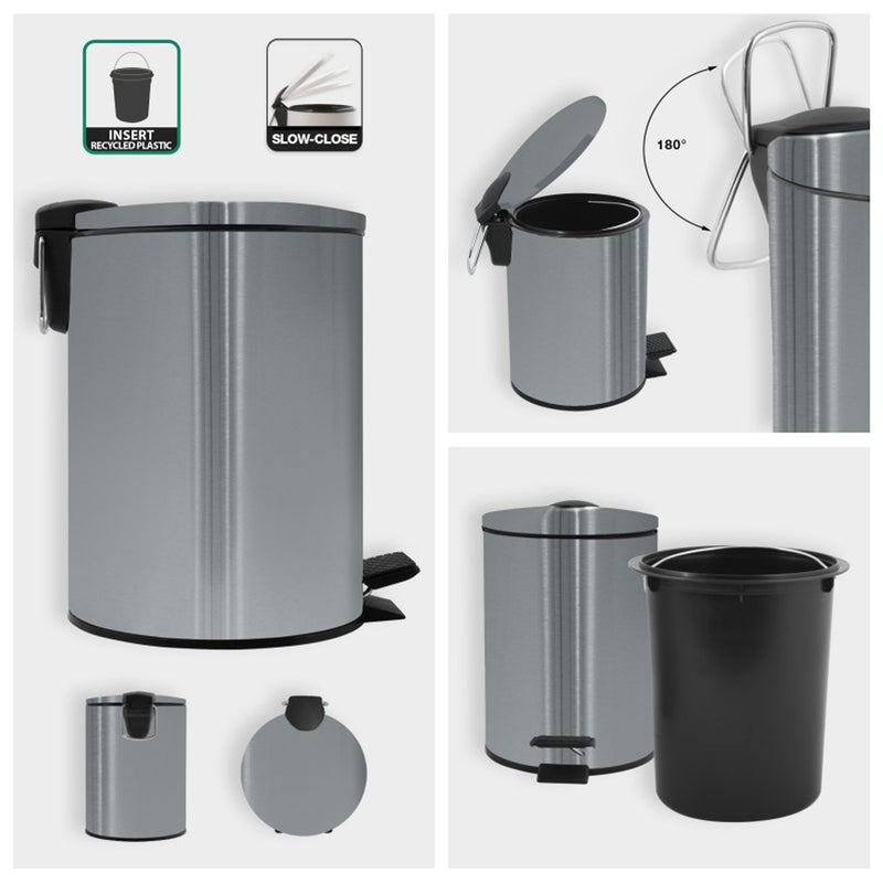 Pattumiera a pedale 3L in Acciaio Inox modello Adelar - Spazzolato by CeramicStore | Lo specialista del tuo bagno