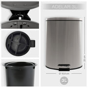 Pattumiera a pedale 3L in Acciaio Inox modello Adelar - Spazzolato by CeramicStore | Lo specialista del tuo bagno