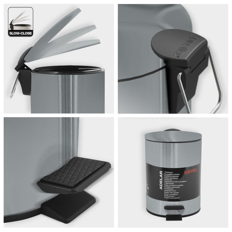 Pattumiera a pedale 3L in Acciaio Inox modello Adelar - Spazzolato by CeramicStore | Lo specialista del tuo bagno