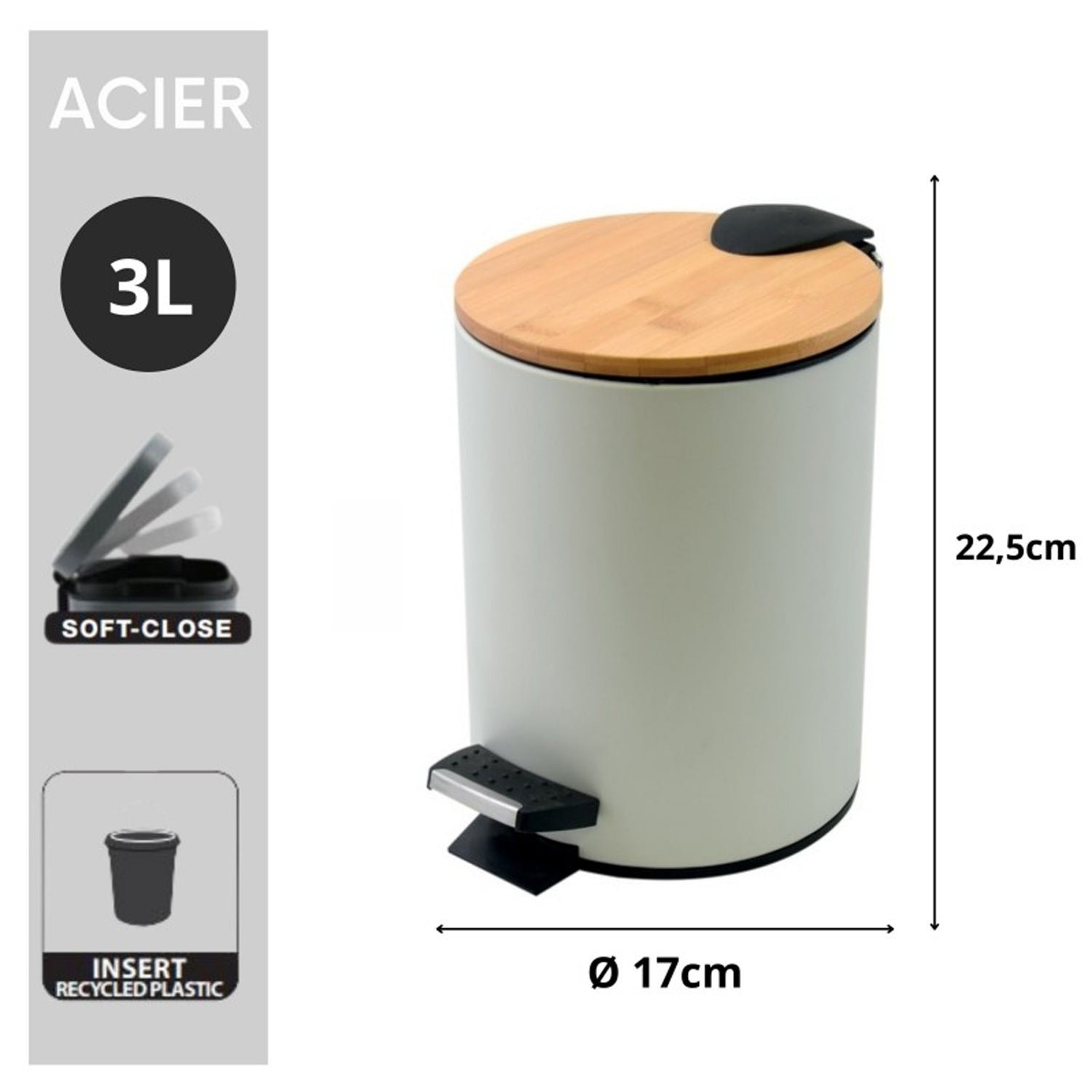 Pattumiera a pedale 3L in Acciaio e Bambà¹ modello Adonis - Bianco by CeramicStore | Lo specialista del tuo bagno