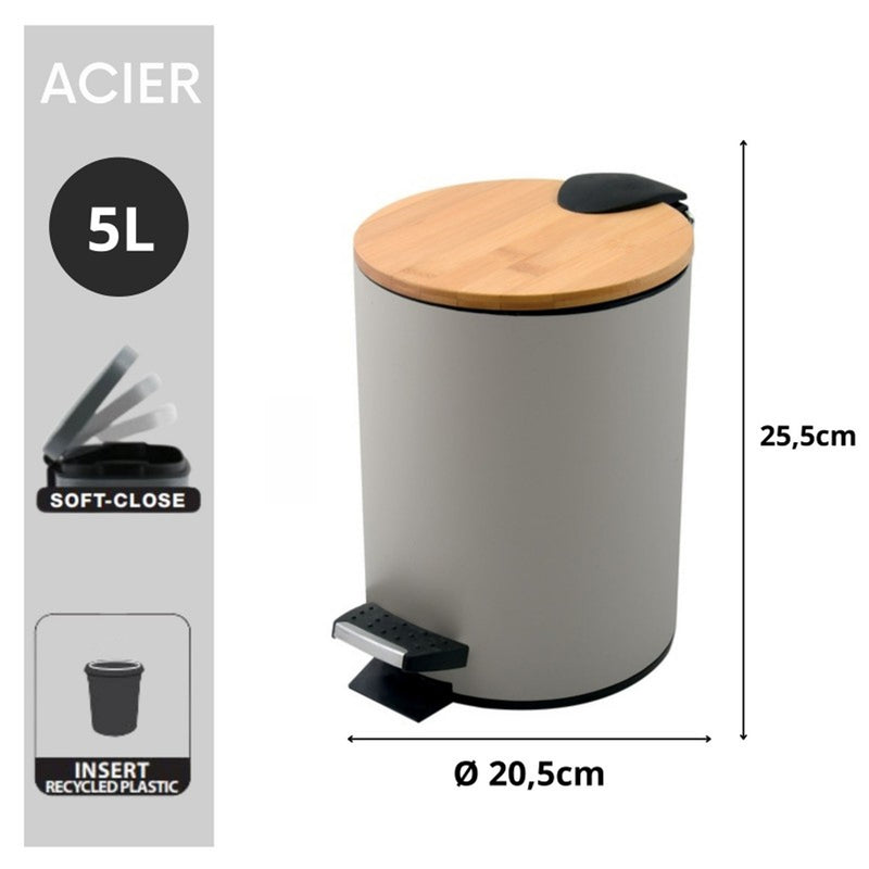 Pattumiera a pedale 5L in Acciaio e Bambà¹ modello Adonis - Tortora Opaco by CeramicStore | Lo specialista del tuo bagno