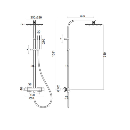 Colonna Doccia Squadrata soffione quadrato cm in acciaio inox ultra slim e miscelatore termostatico a 2 vie by CeramicStore | Lo specialista del tuo bagno