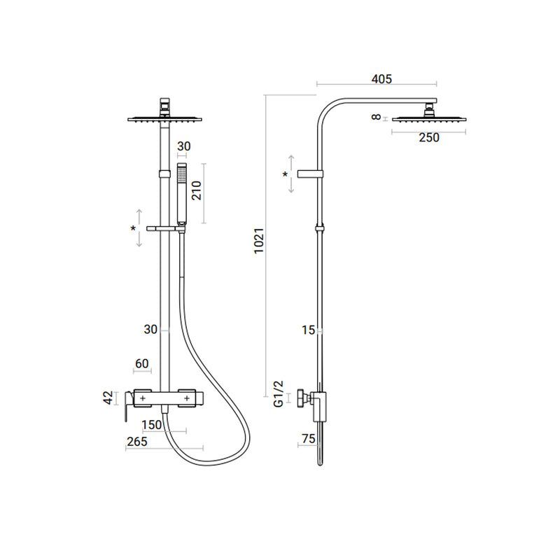 Colonna Doccia Squadrata soffione quadrato 25x25 cm in acciaio inox ultra slim e miscelatore integrato by CeramicStore | Lo specialista del tuo bagno