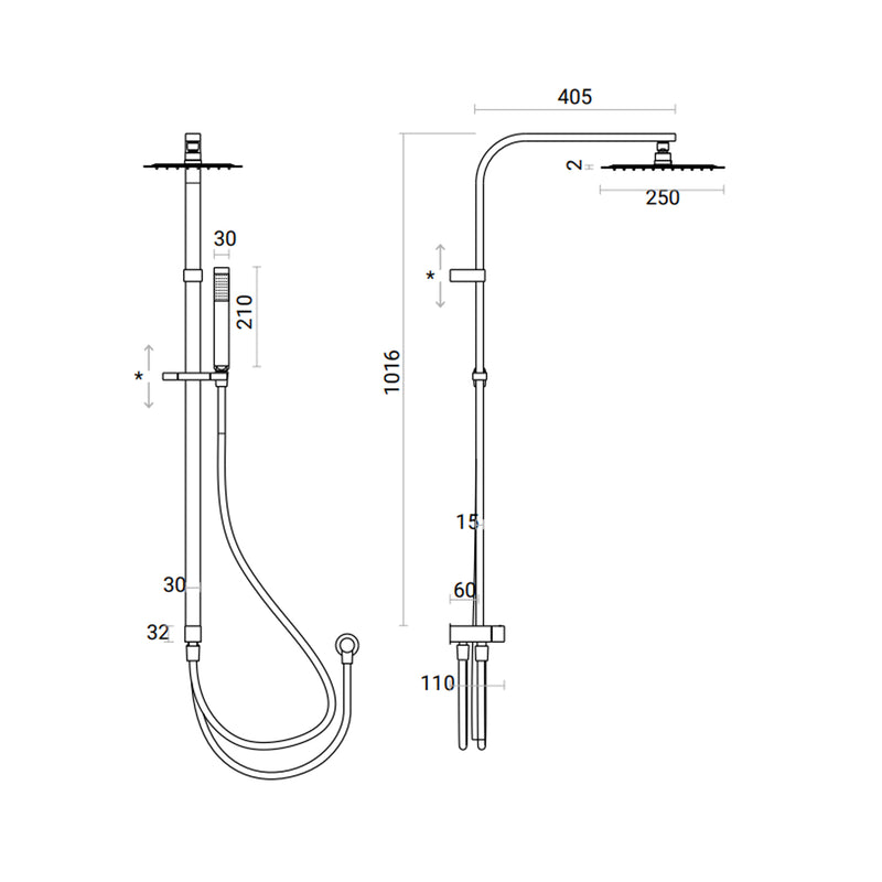 Colonna Doccia Squadrata soffione quadrato 25x25 cm in acciaio inox ultra slim e deviatore integrato by CeramicStore | Lo specialista del tuo bagno