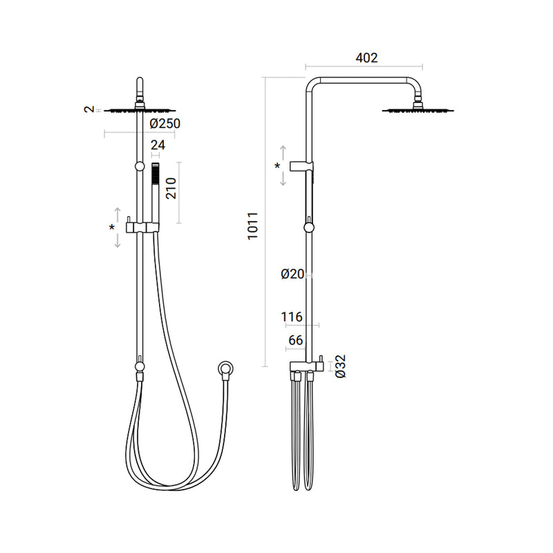 Colonna Doccia Idra con soffione tondo d.25 cm in acciaio inox e doccetta in ottone by CeramicStore | Lo specialista del tuo bagno