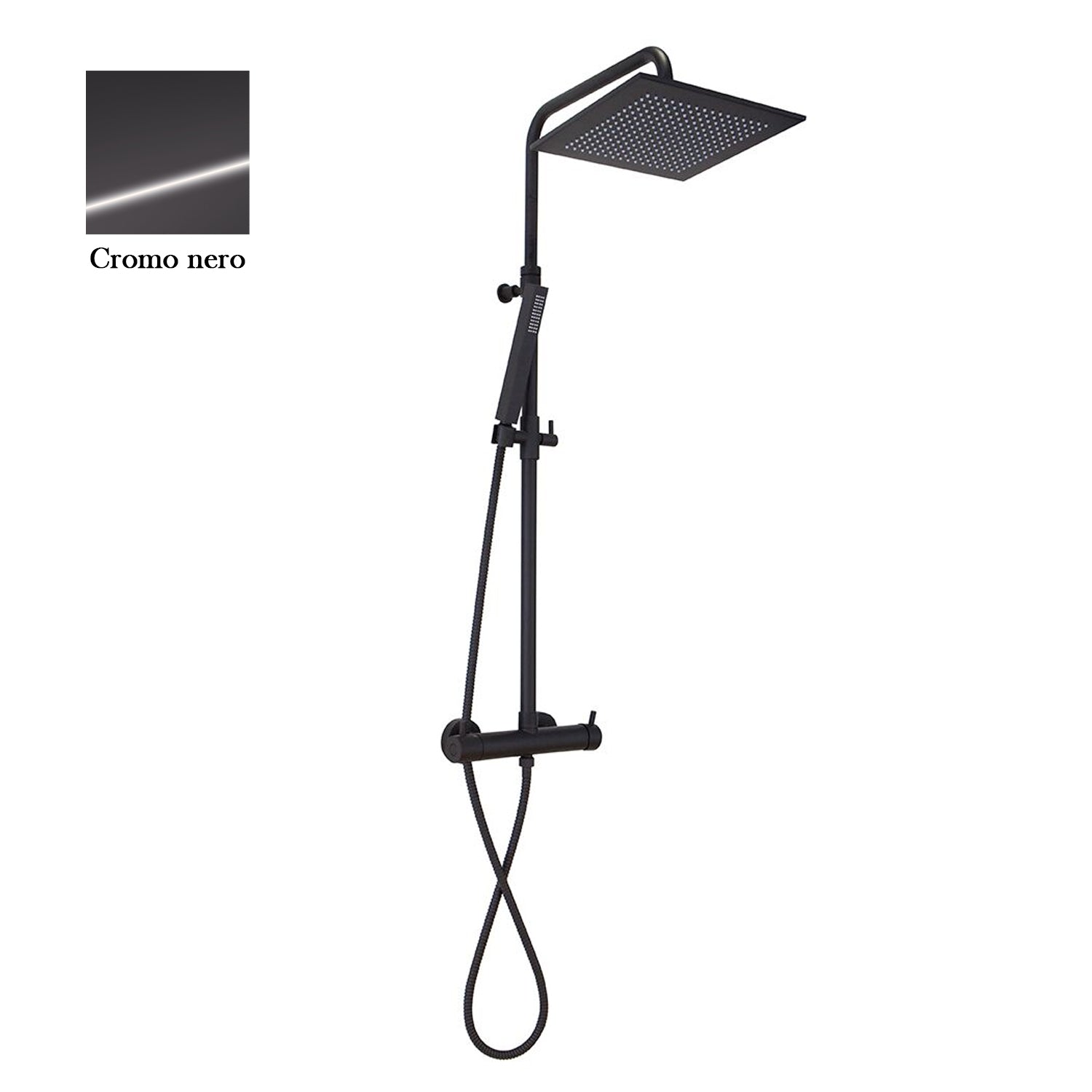 Colonna doccia cromo nero orientabile con soffione quadro, doccino e deviatore incorporato MX3C by CeramicStore | Lo specialista del tuo bagno