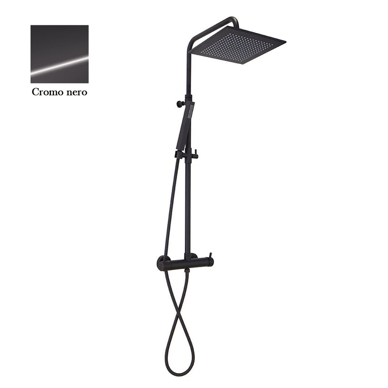 Colonna doccia cromo nero orientabile con soffione quadro, doccino e termostatico TM3C by CeramicStore | Lo specialista del tuo bagno