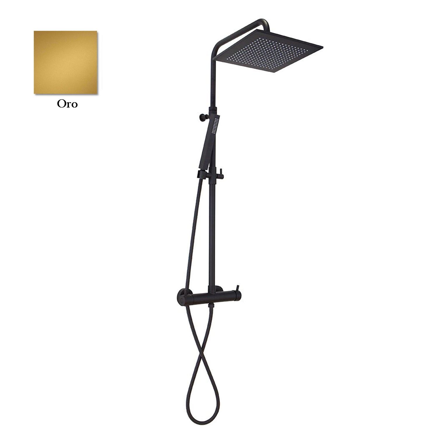 Colonna doccia oro orientabile con soffione quadro, doccino e termostatico TM3C by CeramicStore | Lo specialista del tuo bagno