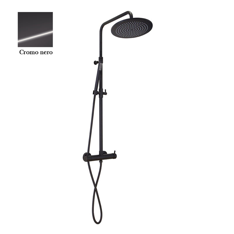 Colonna doccia cromo nero orientabile con soffione tondo, doccino e termostatico TM3C by CeramicStore | Lo specialista del tuo bagno