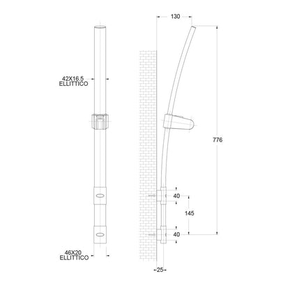 Saliscendi Venus con asta ovale h80cm con scorrevole abs e portasapone by CeramicStore | Lo specialista del tuo bagno