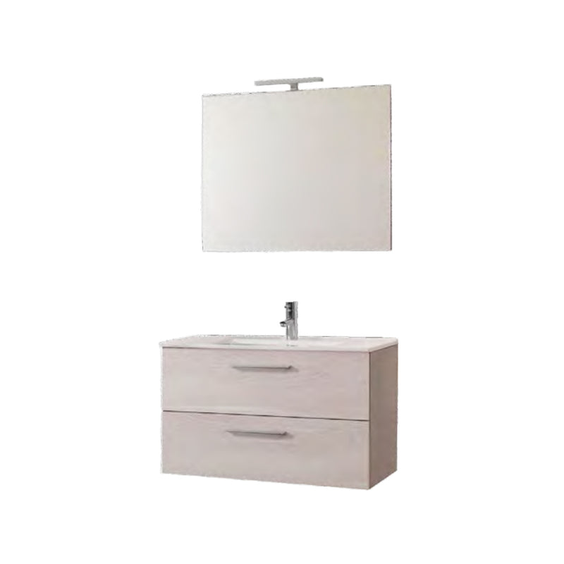 Mobile bagno sospeso con base, lavabo e specchiera con Led modello Clara 85 - Olmo Bianco by CeramicStore | Lo specialista del tuo bagno