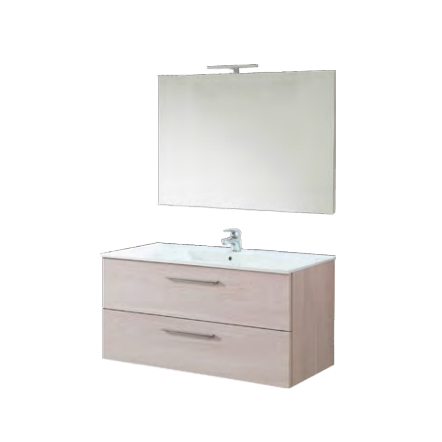 Mobile bagno sospeso con base, lavabo e specchiera con Led modello Clara 105 - Olmo Bianco by CeramicStore | Lo specialista del tuo bagno