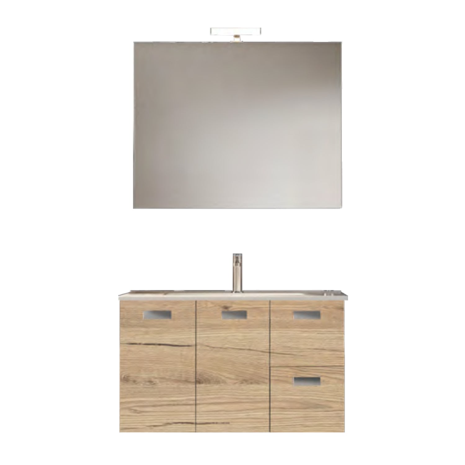 Mobile bagno sospeso con base, lavabo e specchiera con Led modello Elisa 105 - Quercia Naturale by CeramicStore | Lo specialista del tuo bagno
