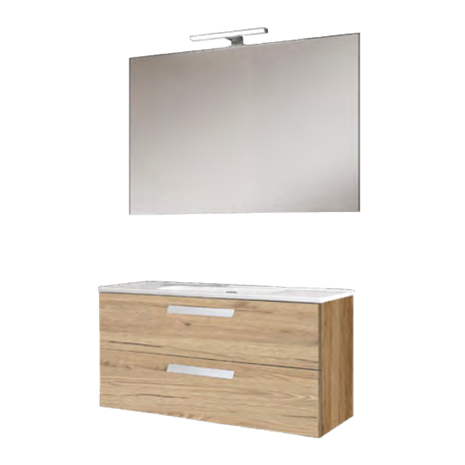 Mobile bagno sospeso con base, lavabo e specchiera con Led modello Clara 105 - Quercia Naturale by CeramicStore | Lo specialista del tuo bagno
