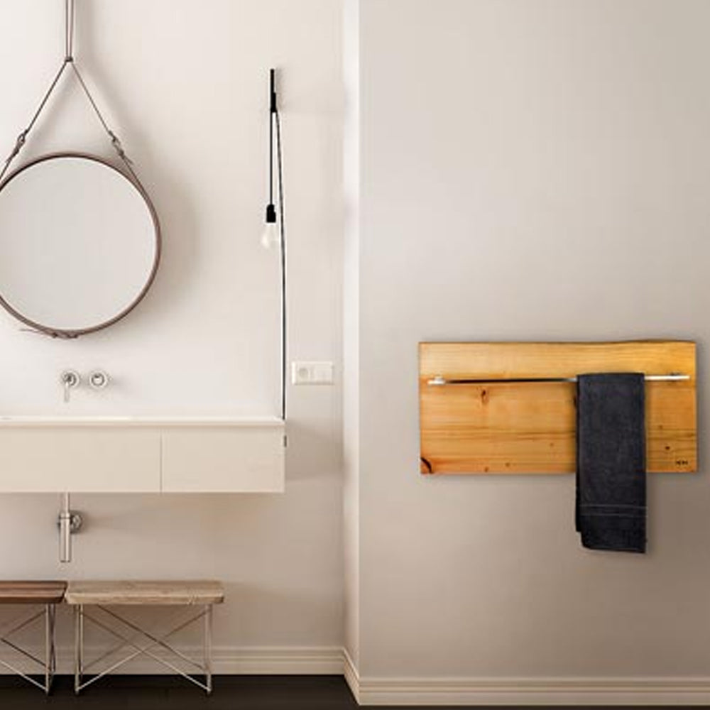 Scaldasalviette elettrico modello Xilo orizzontale 500 Watt serie legno con porta asciugamani cm 80x8x40h Hom Warm by CeramicStore | Lo specialista del tuo bagno