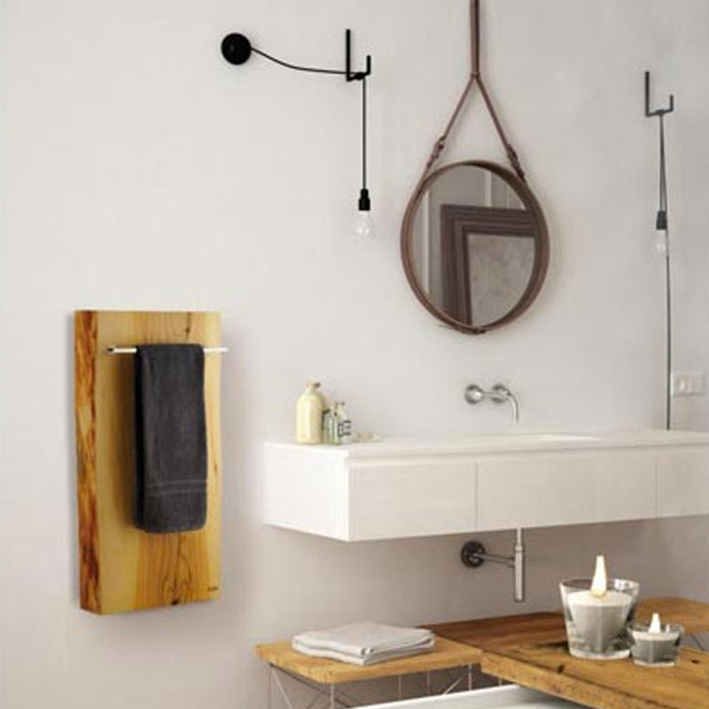 Scaldasalviette elettrico modello Xilo Verticale 500 Watt serie legno con porta asciugamani cm 40x8x80h Hom Warm by CeramicStore | Lo specialista del tuo bagno