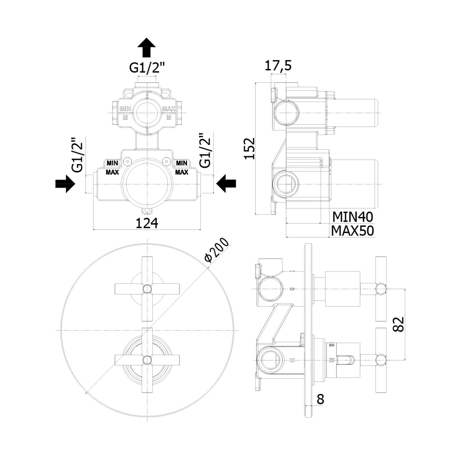 Miscelatore termostatico incasso doccia 1 uscita Paffoni Quattro senza deviatore by CeramicStore | Lo specialista del tuo bagno