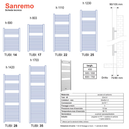 Termoarredo scaldasalviette Lazzarini Sanremo Cromato 690X500 interasse 450 by CeramicStore | Lo specialista del tuo bagno