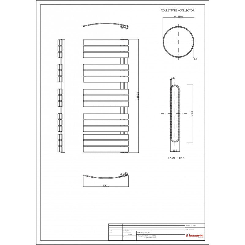 Termoarredo scaldasalviette Lazzarini Pieve 1380x550 interasse 50 cromato by CeramicStore | Lo specialista del tuo bagno