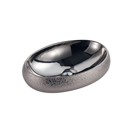 Lavabo da appoggio in ceramica Effetto Metal Luxury ovale 48x34 cm colore Argento Althea HOOP con piletta inclusa
