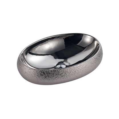 Lavabo da appoggio in ceramica Effetto Metal Luxury ovale 60x40 cm colore Argento Althea HOOP con piletta inclusa