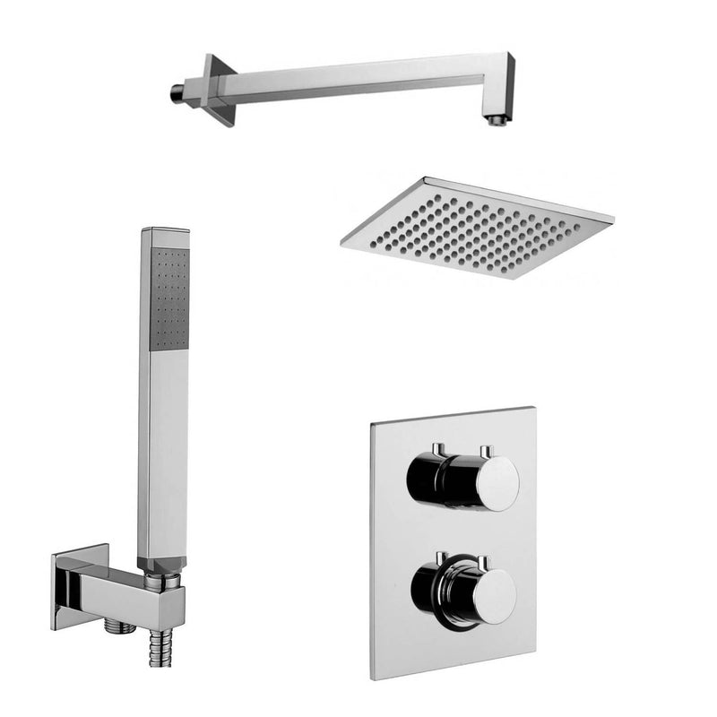 Set Soffione anticalcare 20x20cm, braccio quadrato e miscelatore termostatico con set duplex doccia cromo Paffoni by CeramicStore | Lo specialista del tuo bagno