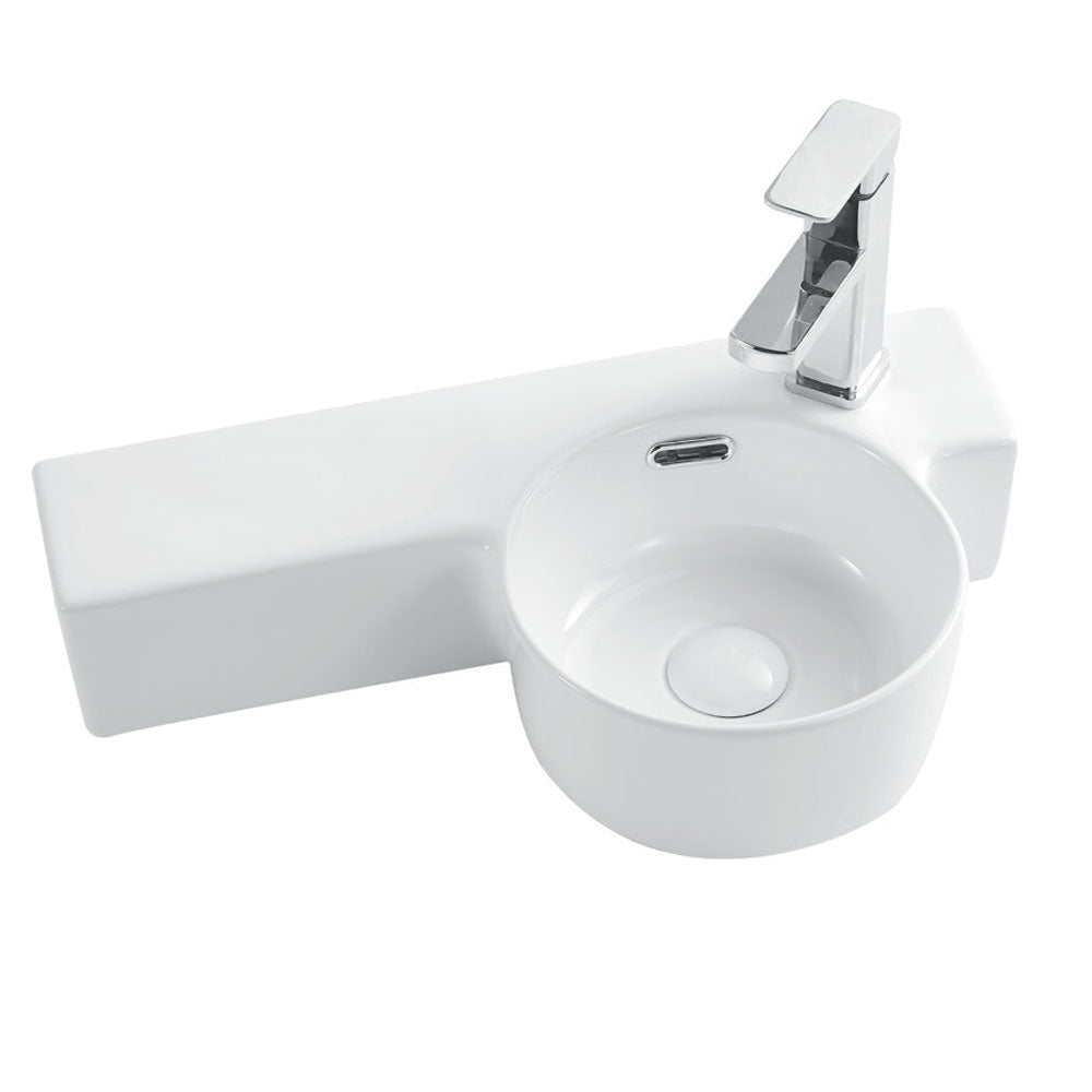 Lavabo sospeso in ceramica 55x32 con vasca a Destra e piano di appoggio a Sinistra Adatto per bagni piccoli by CeramicStore | Lo specialista del tuo bagno